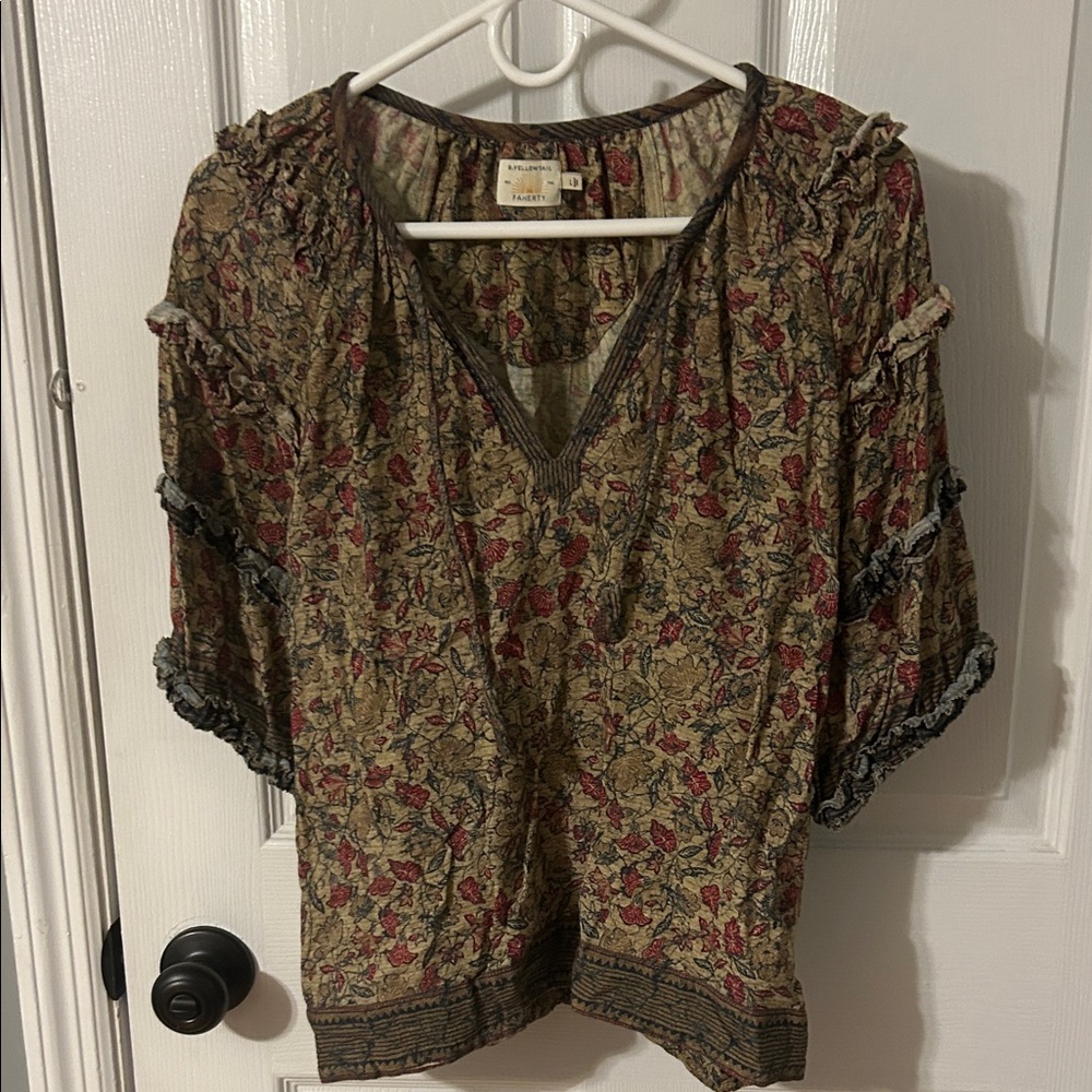 Faherty Red and Tan Floral Blouse